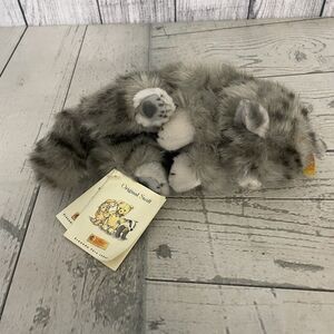NWT Vintage 90's STEIFF Sleeping Laying Playing Grey Tabby Cat Minka 074899